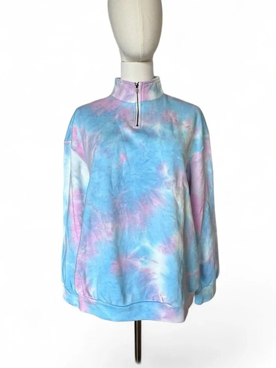 Pastel Tie-Dye Cotton Quarter-Zip Pullover  Size Small - Picture 8 of 9